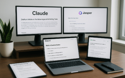 Best AI writing tools like Claude, Jasper, and QuillBot open on screen